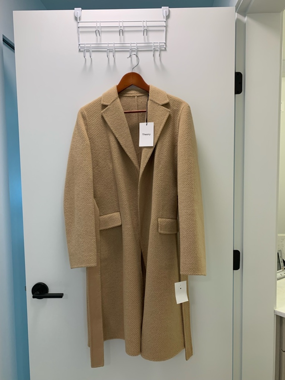 Theory Beige Camel Wool-Blend Coat, size S, 100% wool.